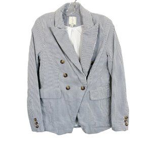 Joie Seersucker Double Breasted Blazer Jacket Blue White Striped Preppy MEDIUM